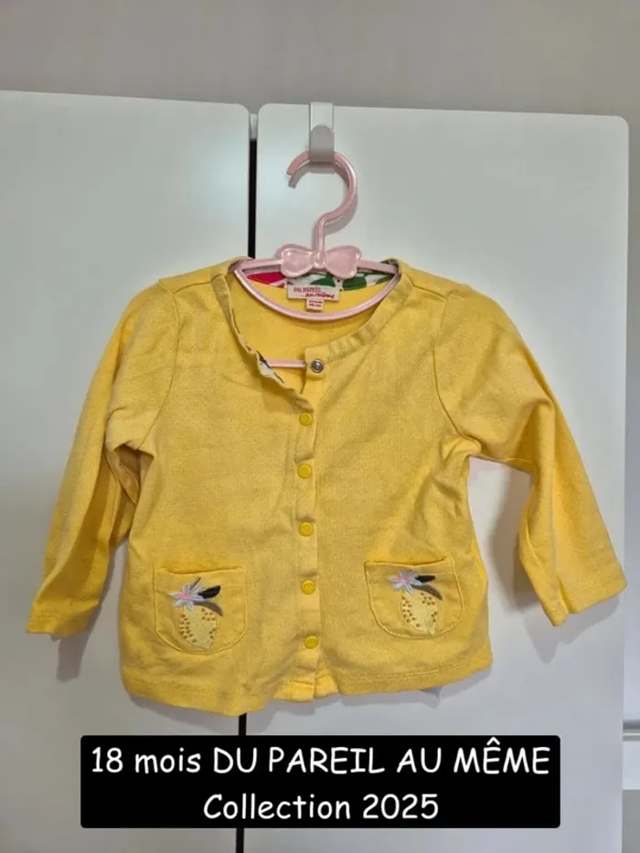 Collection 2025 Du pareil au même 18 mois 80 cm cardigan jaune gilet brodé