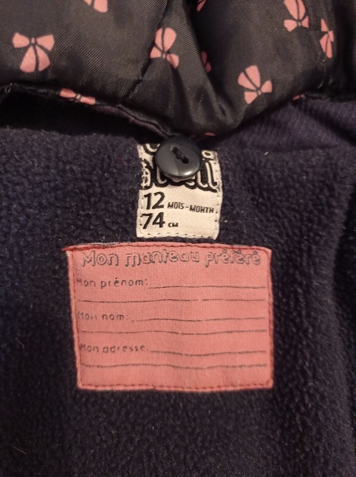 Manteau pour fille couleur bleu foncé âge 12 mois 74 cm avec capuche amovible manteau à fermeture doubler doudoune - photo numéro 3