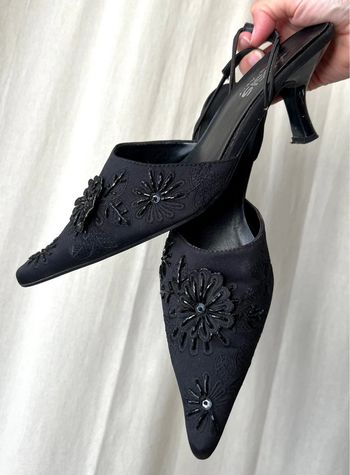 Mules bout pointu perles broderies Coquette Goth y2k - Pointure 40