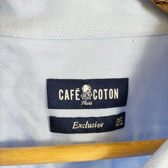 Chemise bleu ciel coton motif chevrons Café Coton Paris taille 40/41 A1302 - photo numéro 5