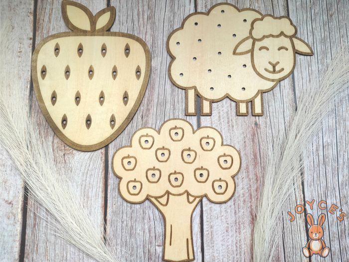 Lot de 3 plaque motricité fine Montessori en bois – Activité sensorielle enfant – Jouet éducatif – DIY tissage fleurs laine chenille