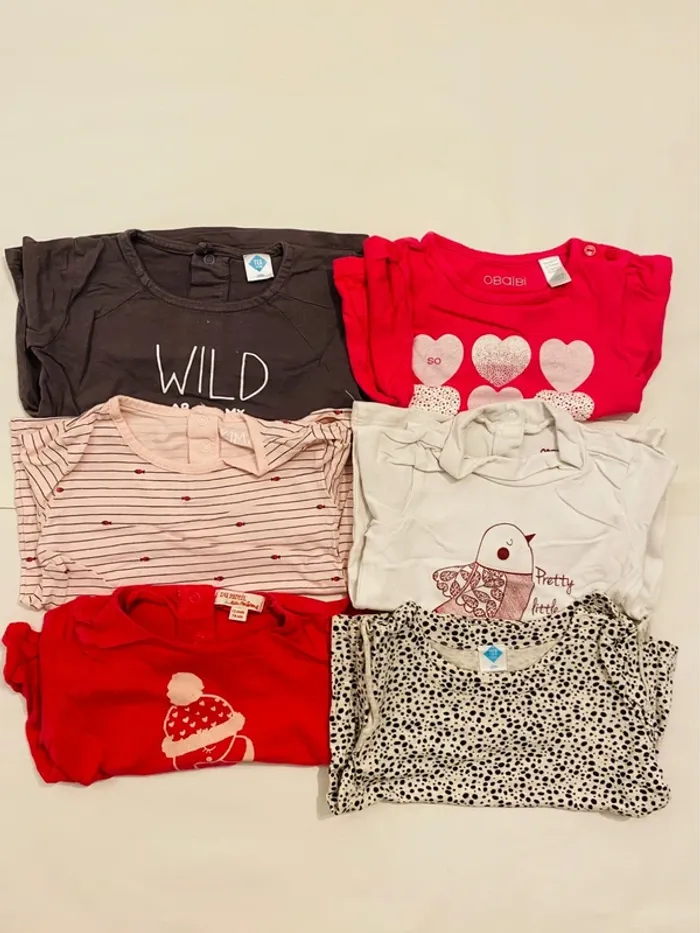 Lot 6 t-shirts manches longues fille 12 mois