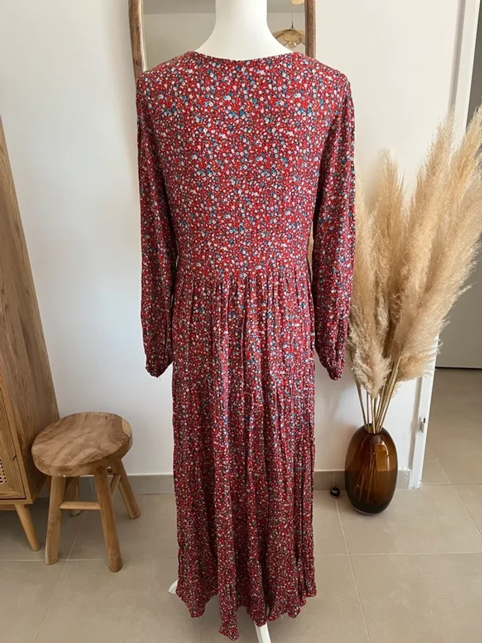 Robe longue à manches longues rouge et fleurie Vie ta vie - photo numéro 8