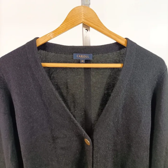 Gilet fin en maille bleu marine Caroll Paris col V taille M A1430 - photo numéro 3