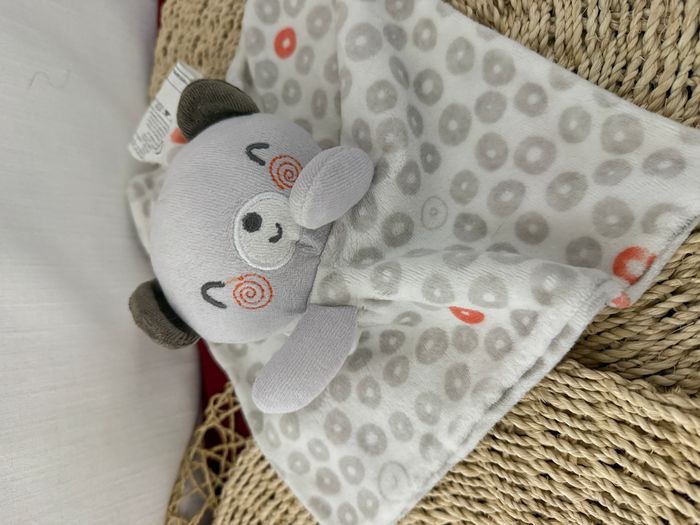 Doudou plat Ours gris blanc rouge avec motifs ronds SIPLEC - photo numéro 1