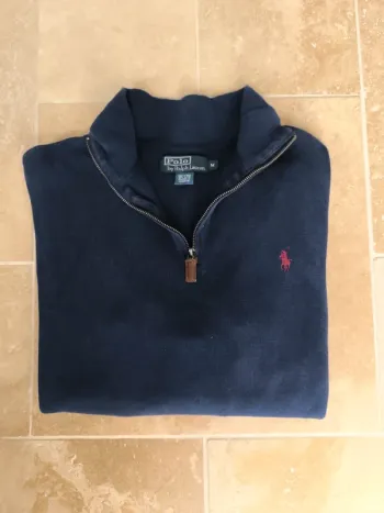 Pull quart zip camionneur marine Logo rouge Ralph Lauren excellent état homme M