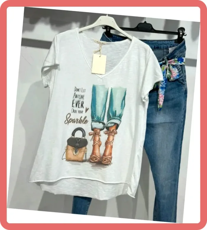 T-shirt Strass Talons 👠- Taille Unique - Neuf - Turquoise