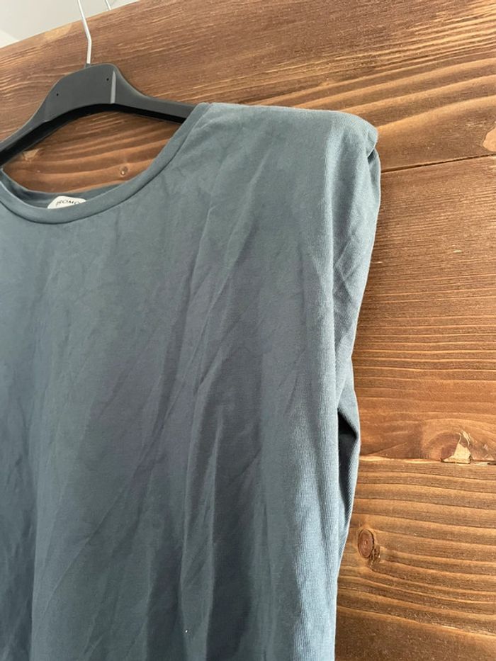 Tee shirt à épaulette promod bleu gris - photo numéro 3