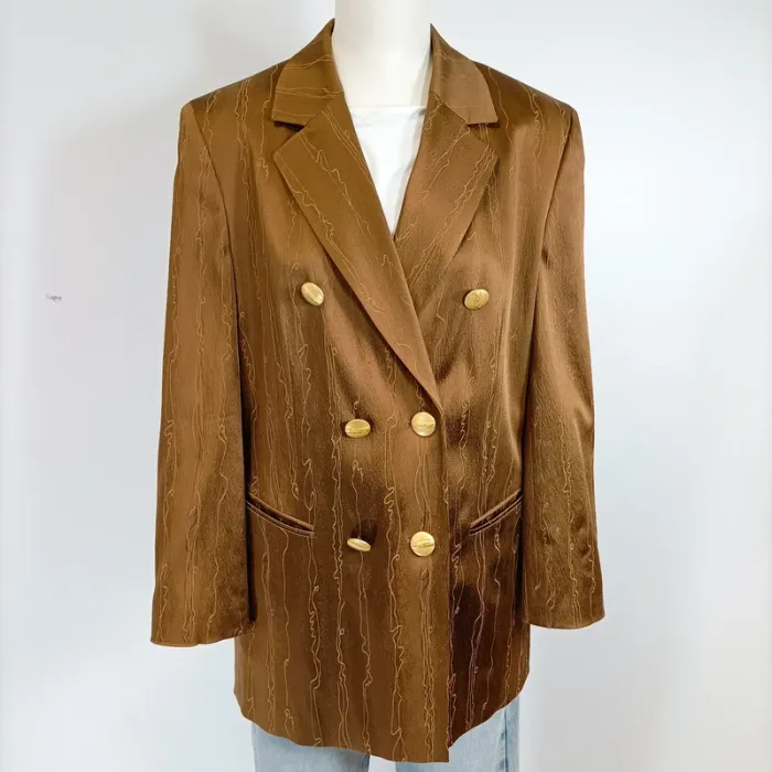 Veste longue satinée marron à double boutonnage - Taille 40 - Dino Valiano - A424 - photo numéro 2