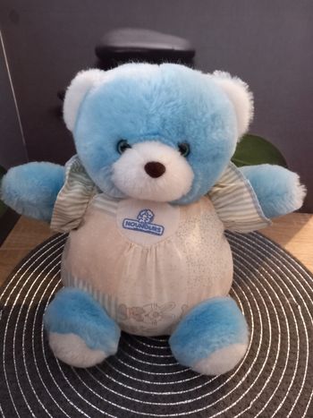 Peluche ours boule marque nounours bleu aux yeux bleus 24cm
