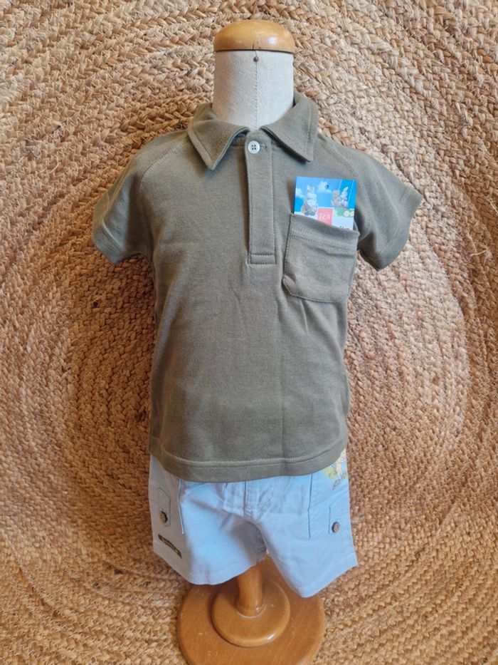 Neuf jolie ensemble polo kaki et short simba en lin disney 12 mois - photo numéro 2