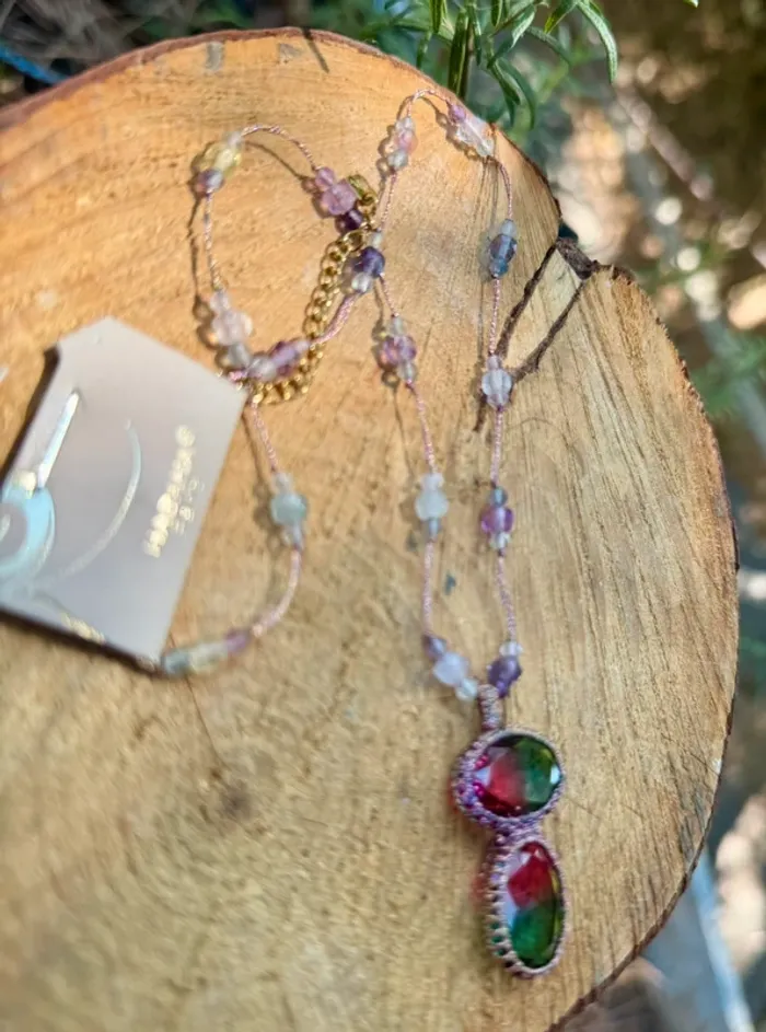 Collier habaha paris réglable perles améthyste jade et pavés roses foncés perles d’eaux - photo numéro 10