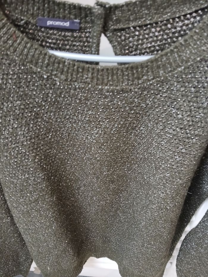 Pull femme hiver kaki avec fil argent - photo numéro 2