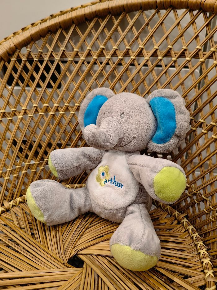 Doudou peluche éléphant Arthur et Lola bleu vert - photo numéro 3