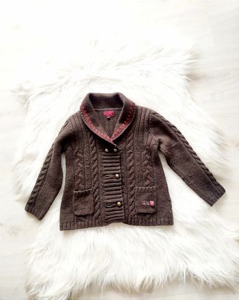 Gilet long acrylique marron fille 4 ans