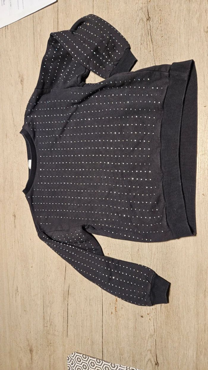 Pull gris foncé avec perles, manchss longues, Zara, taille 13/14 ans, nickel - photo numéro 3