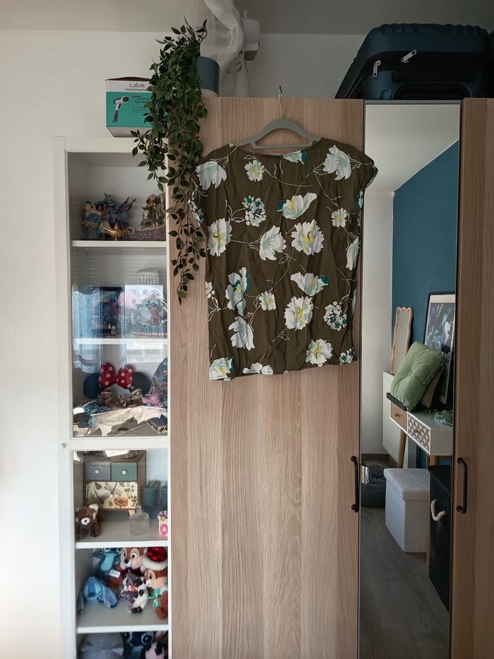 Blouse kaki fleur blanche promod - Taille M 38 - photo numéro 5