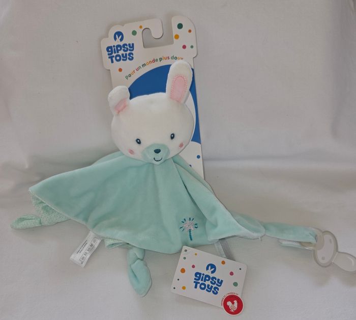 Doudou Lapin Féerique rond plat vert - Attache tétine- Gipsy