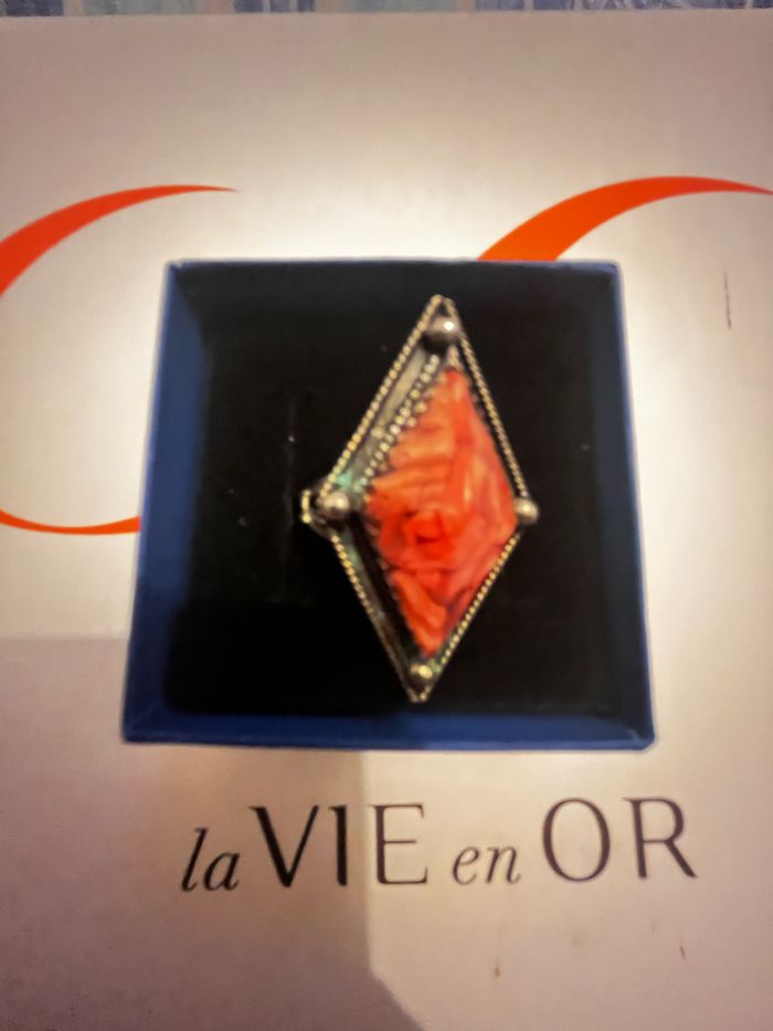 Bague argent massif et corail pour femme, taille 57
