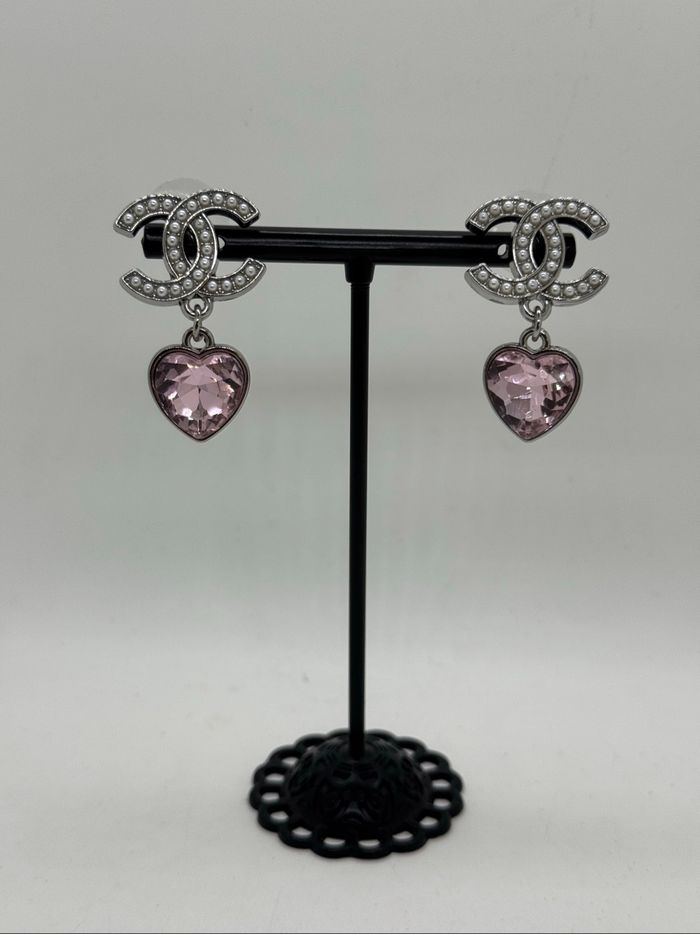 Boucles d’oreilles pendantes argenté zircon rose - photo numéro 6