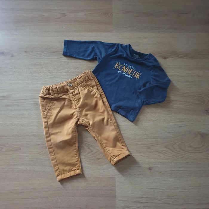 💚 Tee-shirt ML pantalon chino 6 mois Kiabi #emyfleury_6moisgarçon