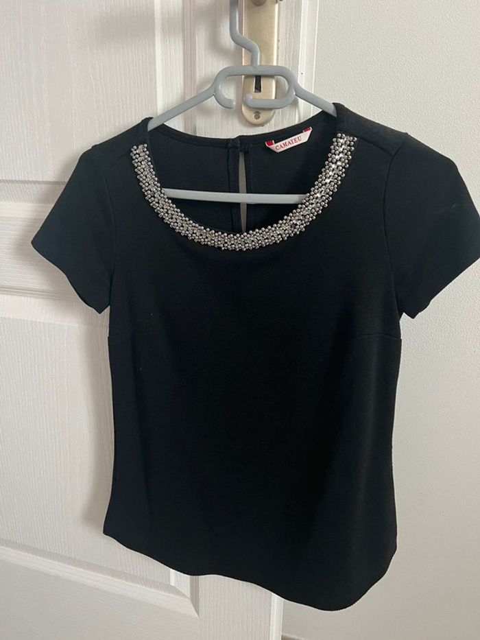 Haut noir femme perles strass camaïeu taille s
