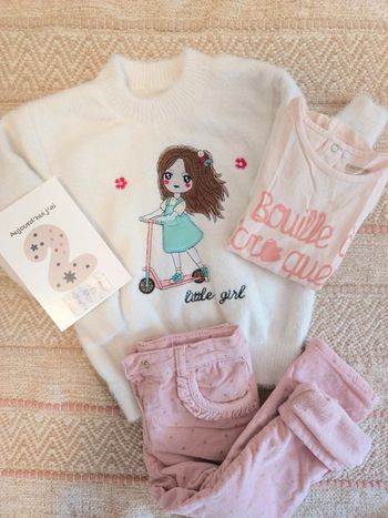 Ensemble 3 pièces chaud rose : haut manches longues, pull et pantalon Orchestra 23 mois