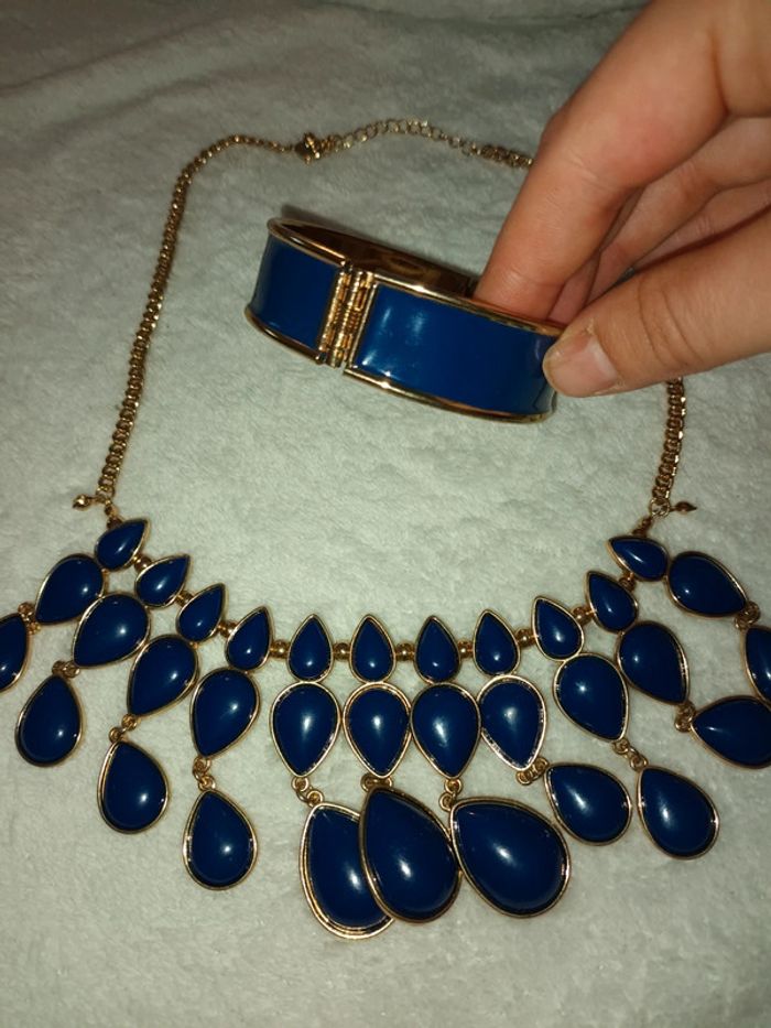 Lot collier bracelet bleu - photo numéro 3