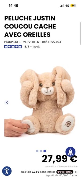 PELUCHE interactive JUSTIN COUCOU CACHE AVEC OREILLES comme neuf