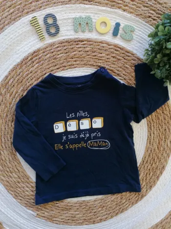 Tee-shirt manches longues bleu marine - Gémo - 18 mois