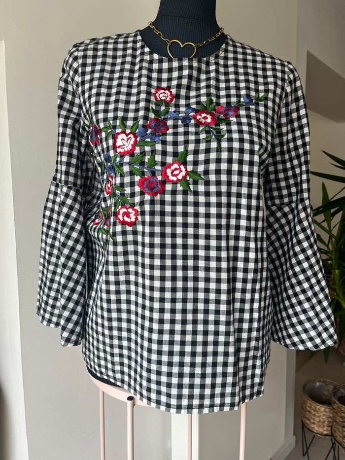 Blouse à carreaux avec broderie taille 38 - photo numéro 1