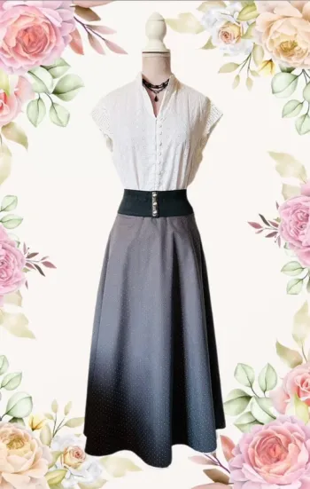 🩶🌸Jupe longue à pois bohème coton gris M/38 cottagecore Oktoberfest Berwin&Wolff polka dots skirt🌸🩶