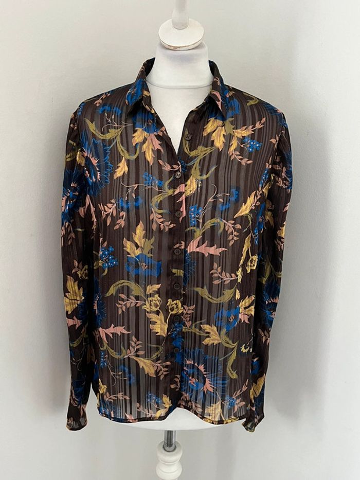 Chemisier marron fleurs bleues Promod M