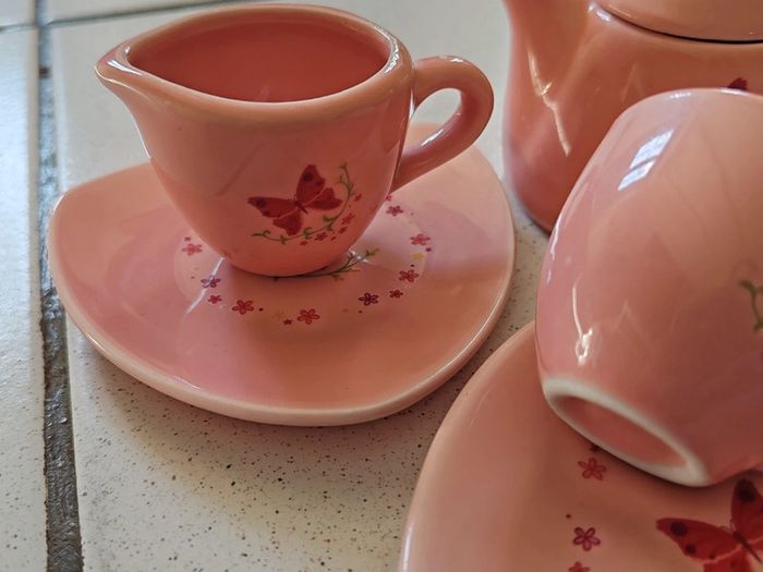 Lot dinette service à thé rose avec papillon - photo numéro 3