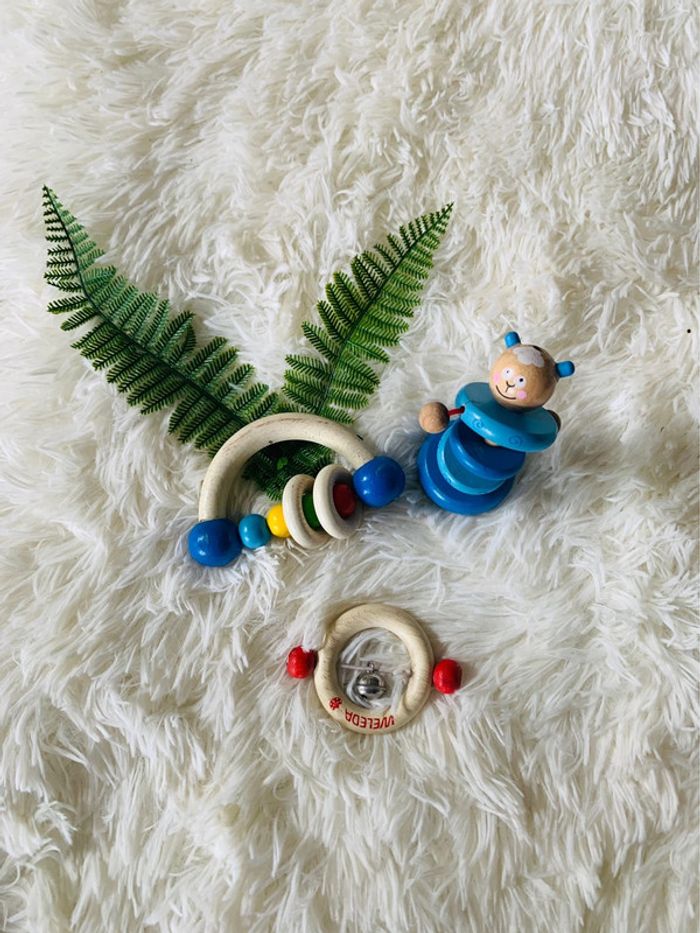 Lot jeux d éveil anneaux en bois