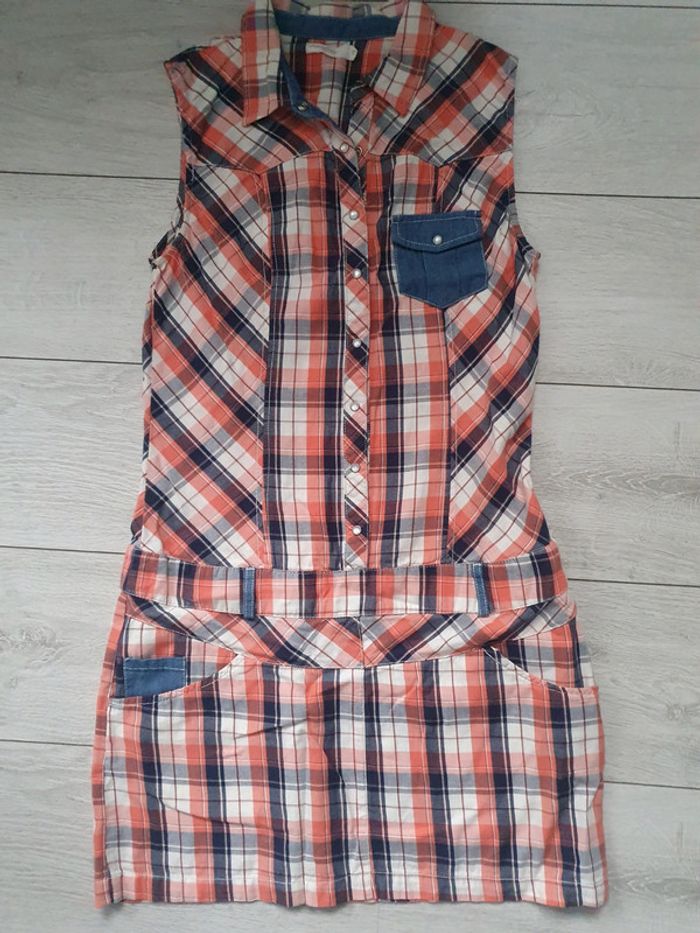 Robe Courte Sans Manches à Carreaux