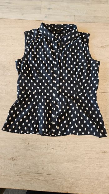 Blouse fluide sans manche, noire à points blancs, H&M, 44, nickel