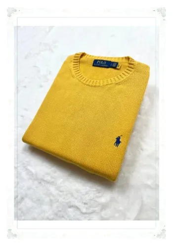 Ralph Lauren pull homme coton jaune col rond taille L