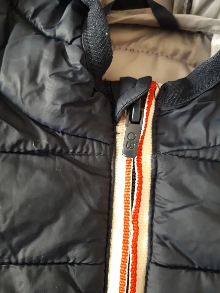 Manteau Obaidi Anorak doudoune à capuche doublée bleu marine à fermeture orange 12 mois 74 cm Obaïdi - photo numéro 6