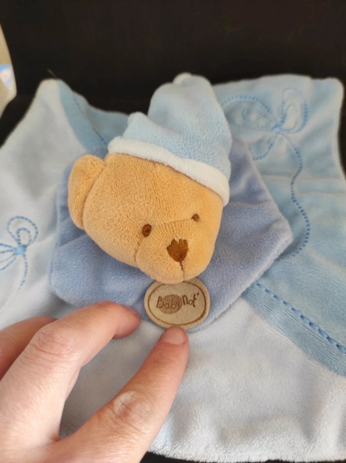 Ours Bear Marron Bleu Blue Baby Nat' doudou plat mouchoir #geektradedoudou - photo numéro 2
