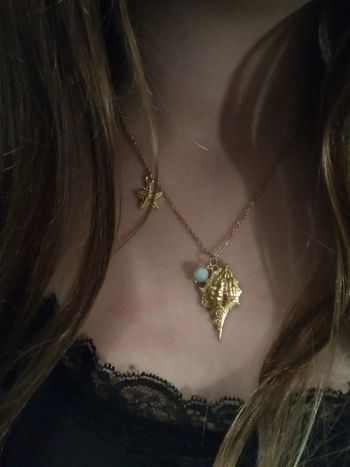 Collier coquillage et pierre de larimar naturelle