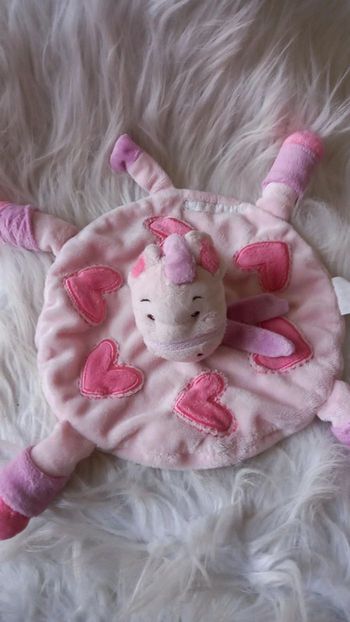 Doudou rond plat cheval rose - cœurs - Kimbaloo