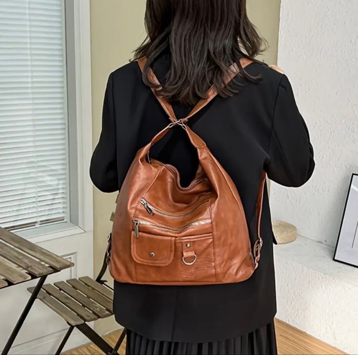 Sac à main marron convertible sac à dos femme simili cuir grande capacité neuf - photo numéro 6