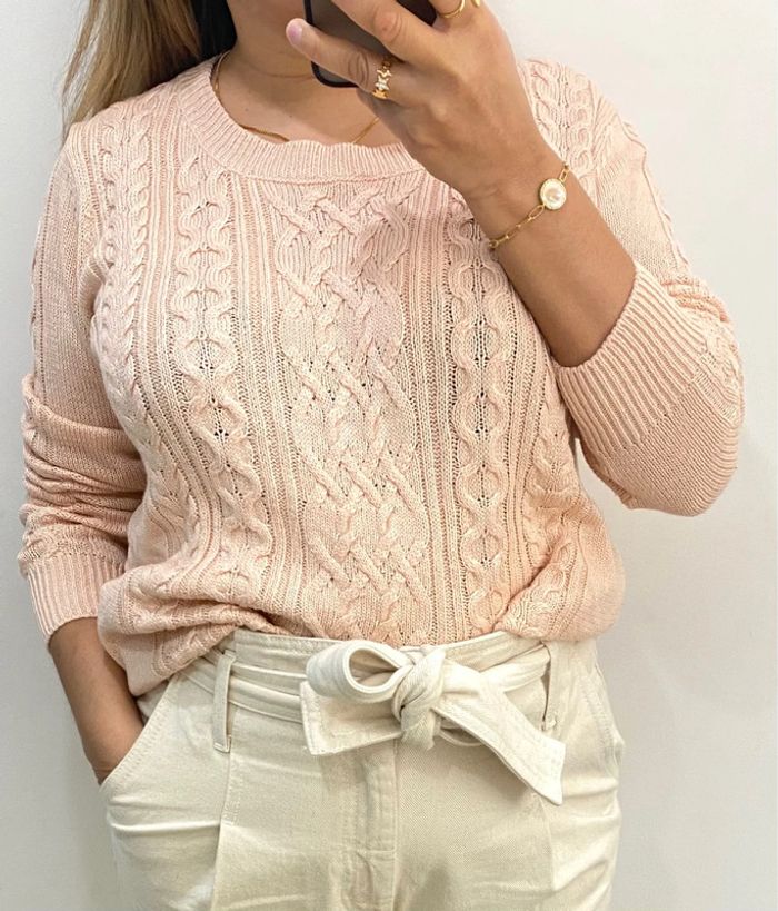 Superbe Pull Torsadé Maille Fine Taille L