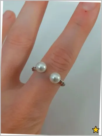 Bague argentée avec perle blanche, acier inoxydable