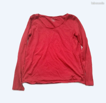 Tee shirt à manches longues femme rouge Tissaia taille M en coton