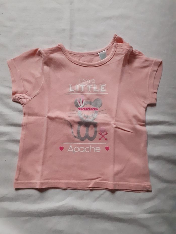 Tee shirt saumon motif souris argentée