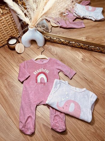 Taille 3 mois lot de 2 pyjamas velours fille tex rose * élément arc en ciel * 🎀