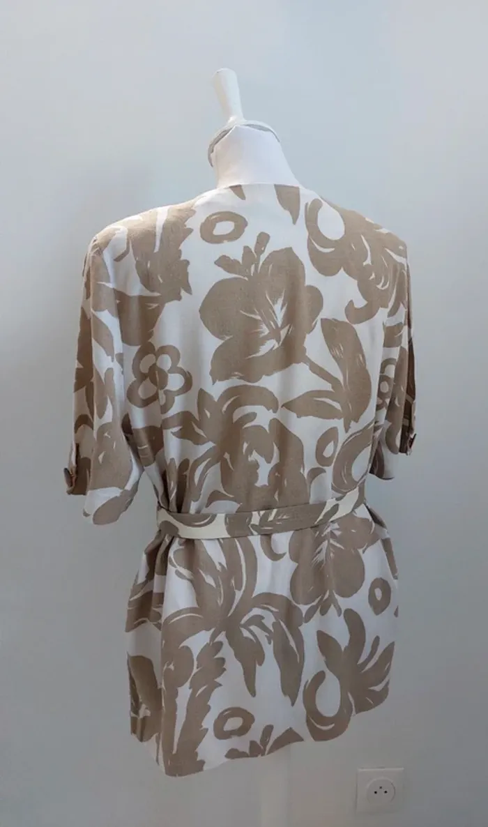 Veste chemise avec ceinture en lin à motifs 40 - photo numéro 4