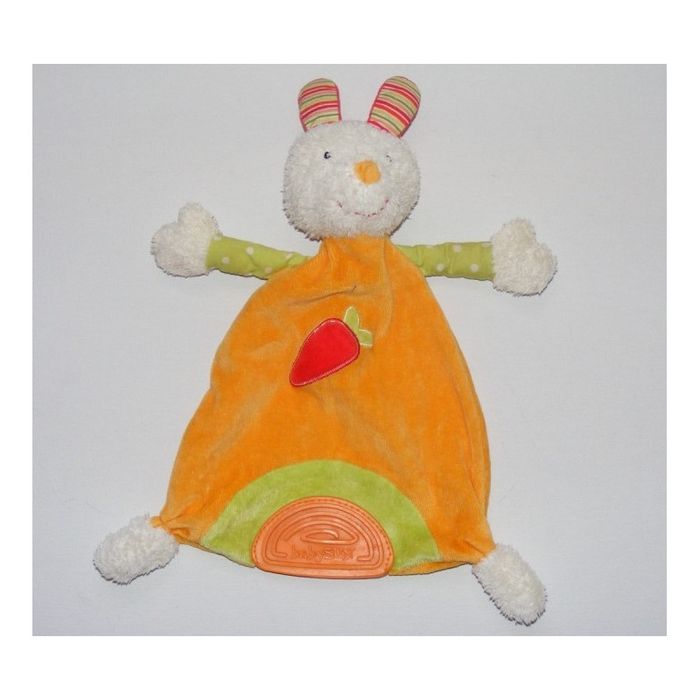 Doudou plat lapin orange et vert avec carotte – Babysun
